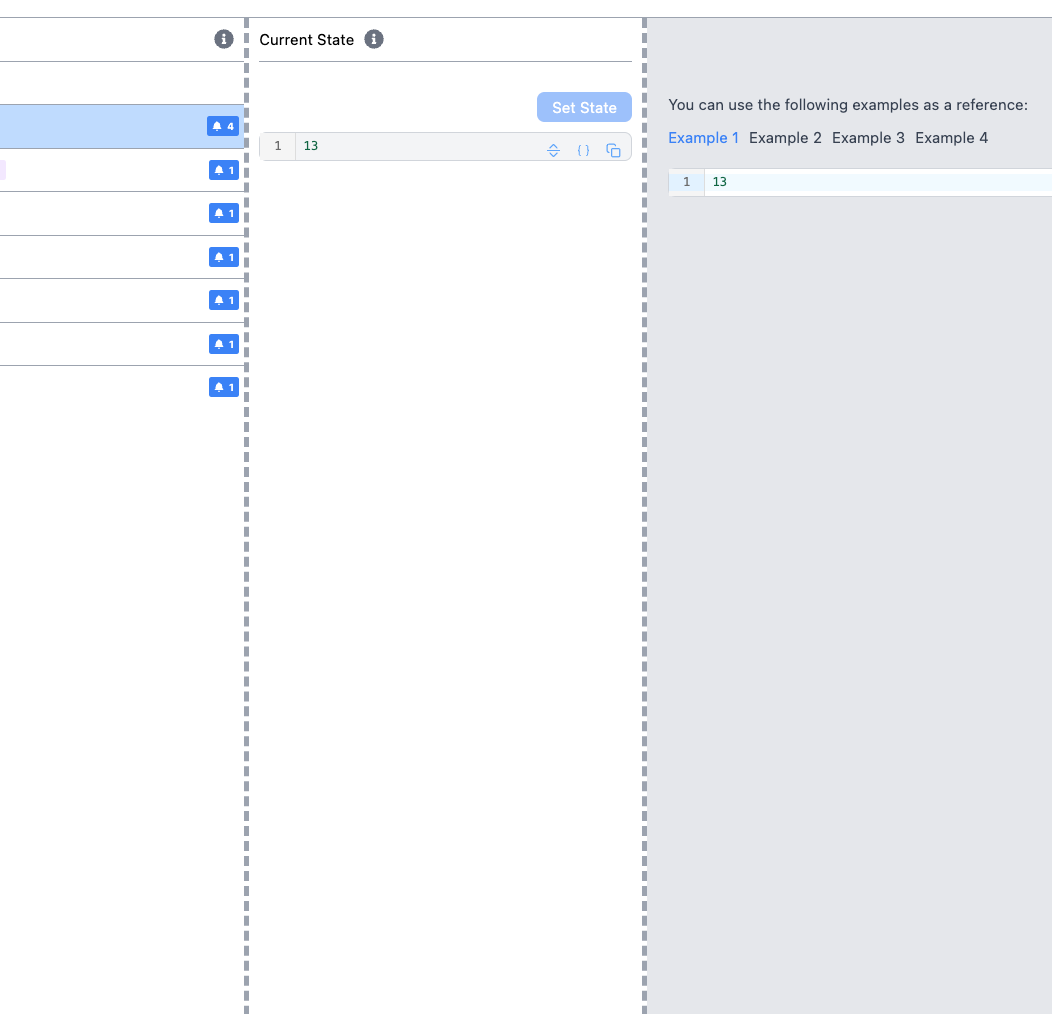 The State tab of the counter store: the current state and the editor used to set a new state.